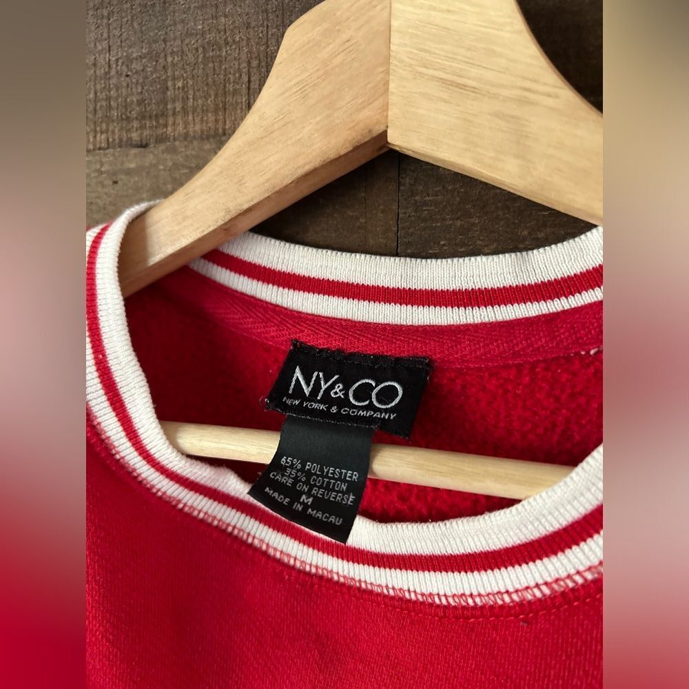 Y2K New York & Company Red Embroidered Varsity Style Crewneck Sweater - Picture 7 of 13